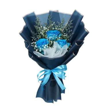 Buket Bunga Mawar Biru - Karangan Bunga Mawar Hadiah Perayaan 3 Tangkai