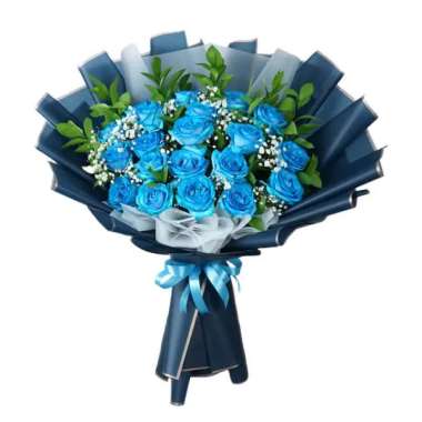 Buket Bunga Mawar Biru - Karangan Bunga Mawar Hadiah Perayaan 20 Tangkai