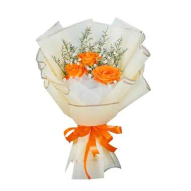 Buket Bunga Mawar Orange - Karangan Mawar Orange Beragam Tangkai - FlowerAdvisor 3 Tangkai