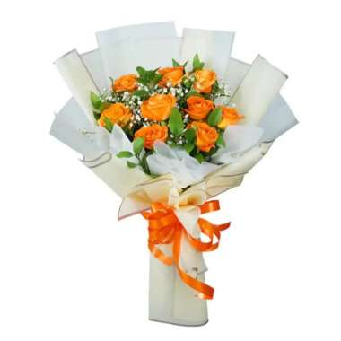 Buket Bunga Mawar Orange - Karangan Mawar Orange Beragam Tangkai - FlowerAdvisor 9 Tangkai