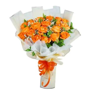 Buket Bunga Mawar Orange - Karangan Mawar Orange Beragam Tangkai - FlowerAdvisor 20 Tangkai