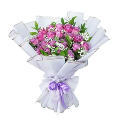 Buket Bunga Mawar Ungu Karangan Mawar Ungu Acara Perayaan - FlowerAdvisor 20 Tangkai