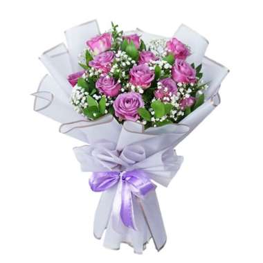 Buket Bunga Mawar Ungu Karangan Mawar Ungu Acara Perayaan - FlowerAdvisor 12 Tangkai