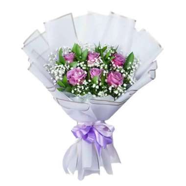 Buket Bunga Mawar Ungu Karangan Mawar Ungu Acara Perayaan - FlowerAdvisor 6 Tangkai