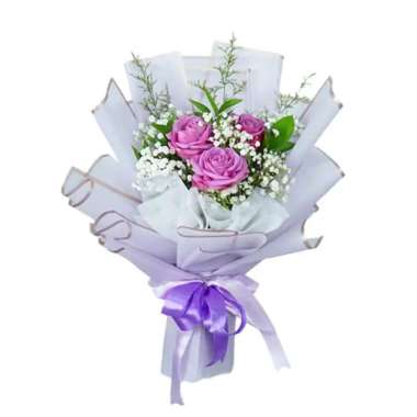 Buket Bunga Mawar Ungu Karangan Mawar Ungu Acara Perayaan - FlowerAdvisor 3 Tangkai
