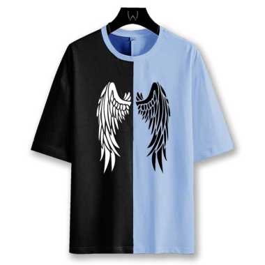 ALEXA- Baju Atasan Kaos Angel Wings Kombinasi Twotone Lengan Pendek Pria Biru XL