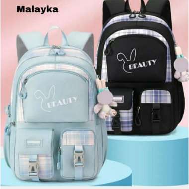 Tas Ransel TK SD SMP Tas Kelinci Polos Tas Anak Perempuan Tas Sekolah - Pink Hitam
