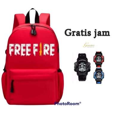 Tas ransel anak ff ter tas sekolah freefire ff merah+jam
