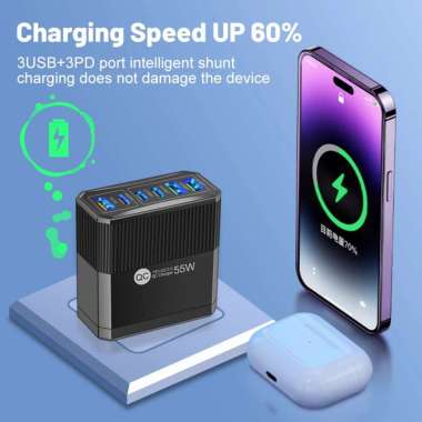 GOOJ Kepala Charger Fast Charging Multi Port QC3.0 PD55W