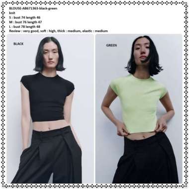 AB671363 Baju Atasan Crop Top Blouse Kaos Rajut Wanita Korea Import Black Hitam Green Hijau Neon Sta