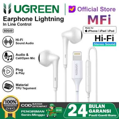 UGREEN Earphone Handsfree Iphone Lightning / Jack 3.5MM / Type C Ori LIGHTNING WHITE