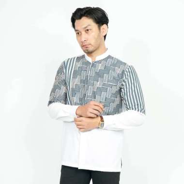 Fatih - Kemeja Pria Batik Koko Hasbi Long Prussian Blue XXL