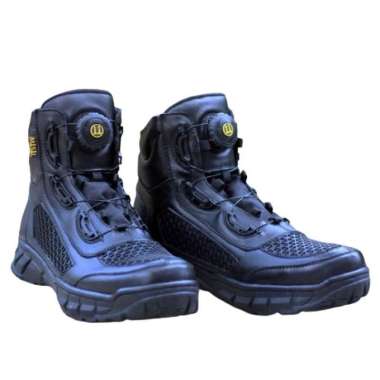 MIVASO - Sepatu PDL PDH Tali Putar Tinggi 6 inch Model Midcut V1 Kulit Asli Hitam Doff 43 Tawon