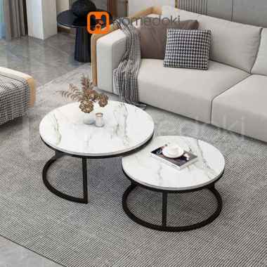 Homedoki Meja Teh Minimalis / Meja Kopi / Meja Tamu / Meja Bundar /Meja Sederhana Modern Hitam