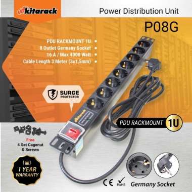 P08G PDU Rackmount 1U 8 Outlet Germany Socket 19" KITARACK P08G