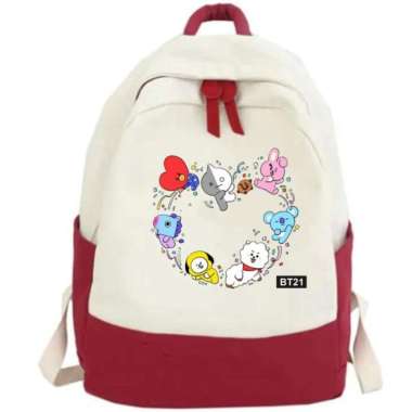Tas sekolah anak perempuan BTS Usia 7-11 tahun - Merah Ungu