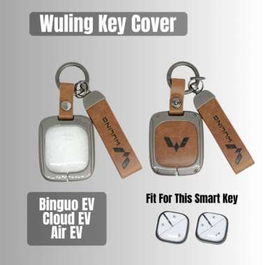 Sarung Kunci Wuling Binguo EV Cloud EV Air Ev Long Range Metal Kulit Key Cover Smart Key Cokelat