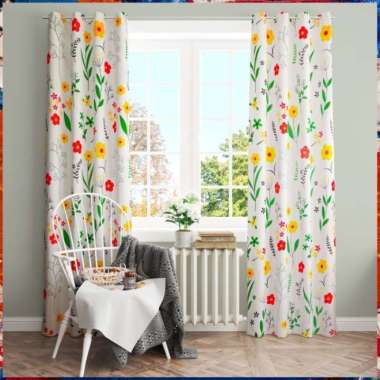 Gorden Motif Bunga Minimalis Hordeng Jendela Tirai Pintu Gordeng Mewah LP L200xT225cm Loera