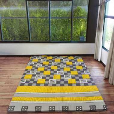 Kasur Karpet Lantai Motif Bunga Isi Busa Kuning 200x150cm LP 200x120x4cm GoldBox
