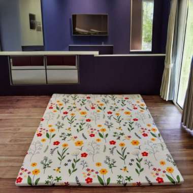 Kasur Karpet Lantai Motif Bunga Isi Busa Kuning 200x150cm LP Cover 200x120cm Loera