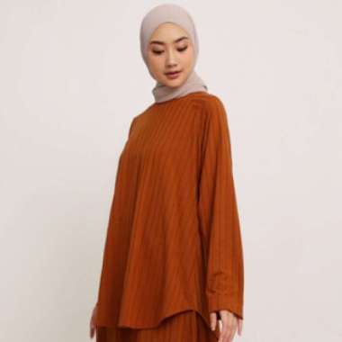 Atasan Wanita Elzatta Tunik Knitt Stripe Terbaru S TERACOTTA