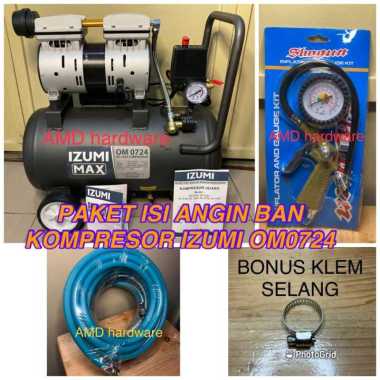 PAKET HEMAT ISI ANGIN BAN KOMPRESOR OILLESS Silent 3/4HP 24L Izumi