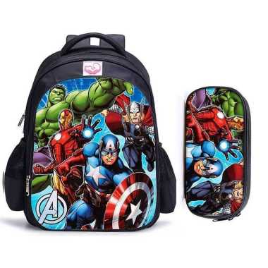 ( BISA ) 4in1 Tas Ransel Anak Laki-laki / Karakter Superhero/ Free Tempat Pensil/Jam Tangan/Topi Dan