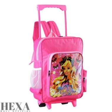Tas Troli Trolley Roda Dorong Ransel Sekolah Anak Perempuan Barbie