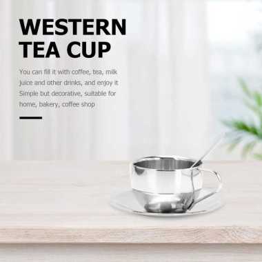 Mi Lan Set Cangkir Piring Kopi Milan Stainless Steel Cup Set 180 ml