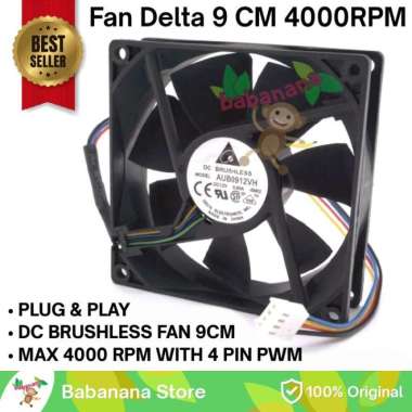 Fan delta brushless 4000rpm 9cm pwm 4 pin mining kipas casing pc 90mm