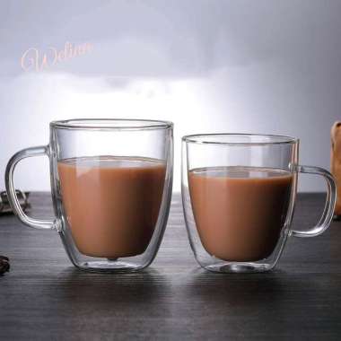 Gelas Kaca Double Wall Layer Anti Panas Tebal Insulated Glass 250ml