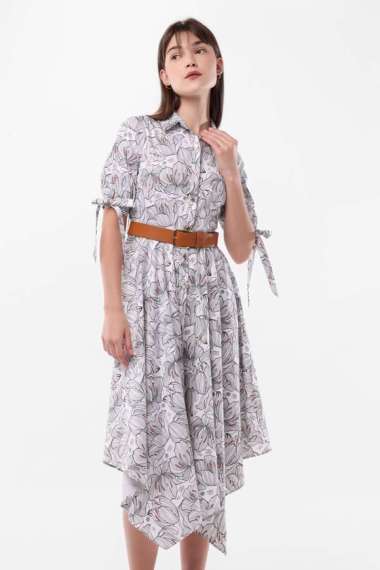 MINIMAL/Emily In Paris - Arnee - Dress Asimetris Motif Bunga M Black
