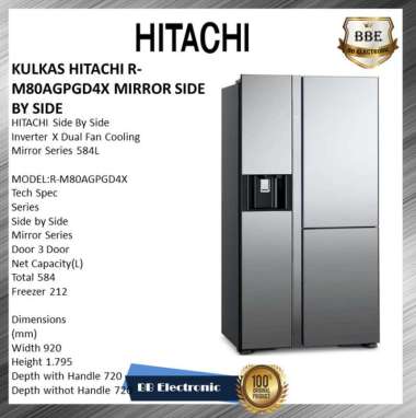 Kulkas Hitachi R-M80Agpgd4X Mirror Side By Side Multicolor