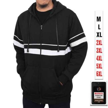 Hoodie Pria Size M sampai 6XL Jaket Zipper Sweater Polos Oversize GARIS TENGAH HITAM PUTIH polos XL