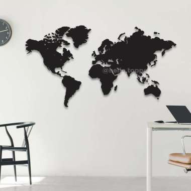 Peta Dunia World Map Acrylic Wall Sticker Timbul Hiasan Dinding Peta Hitam 200x120
