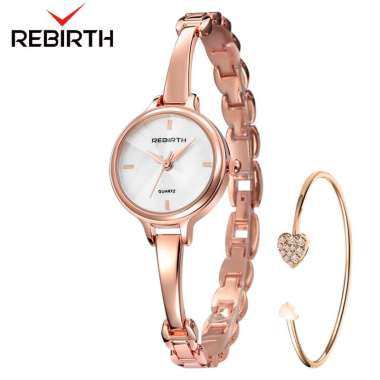 REBIRTH Jam Tangan Wanita Model Santai Tali Kulit Anti Air Original Elegan untuk Cewe RoseWhite