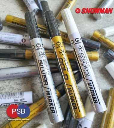 Spidol Snowman Permanent Marker White Gold Silver / Snowman Brush Marker Gold