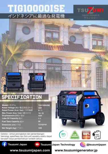 Genset Inverter Tsuzumi TIG 10000 ISE Japan Technology