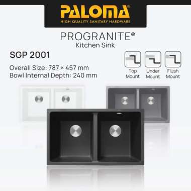 PALOMA SGP 2001 Kitchen Sink Bak Cuci Piring Dapur Progranite 2 Bowl Topmount Undermount Granit Quar