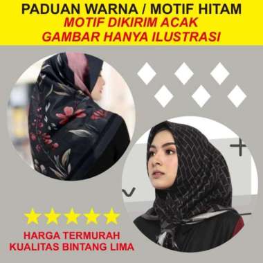 AZARA Nur SInar Metal Logo AZ GLITER Jilbab Segi Empat Motif AZ LC Hitam