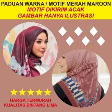 AZARA Nur SInar Metal Logo AZ GLITER Jilbab Segi Empat Motif AZ LC MARUN