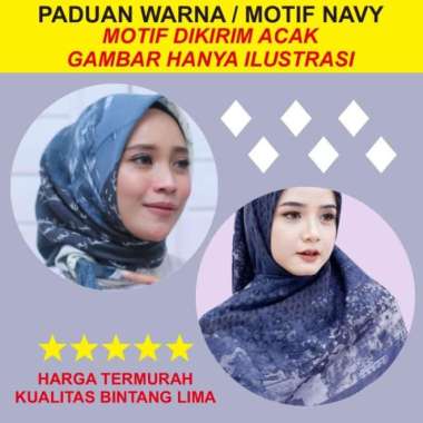 AZARA Nur SInar Metal Logo AZ GLITER Jilbab Segi Empat Motif AZ LC NAVY