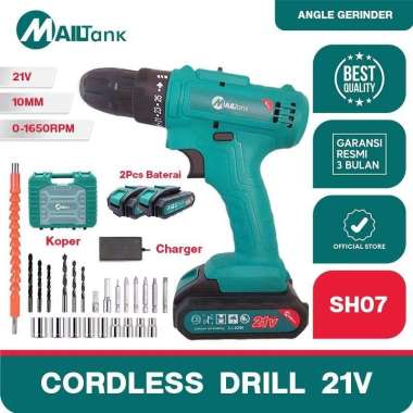 MAILTANK SH07 Mesin Bor Baterai 21V Cordless Drill 10mm Bor Baterai BONUS 2baterai Koper dan Set Mat