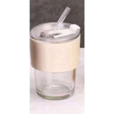 Gelas Kopi Tumbler Kaca Susu Teh Aesthetic Gelas Minum Bening Dengan Kulit Case Anti Panas PUTIH