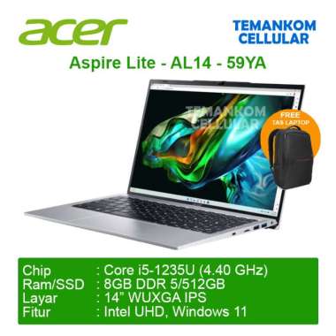 Laptop ACER Aspire Lite AL14 51M 59YA Intel Core i5 1235U RAM 8GB SSD 512GB GARANSI RESMI