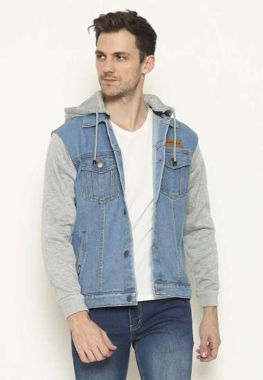 HEMMEH jaket jeans Hoodie jaket denim Hoodie jaket jeans biru polos blue mountain M