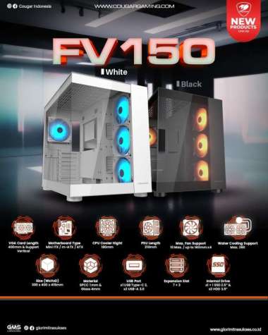Casing PC Gaming Cougar FV150 ATX Mid Tower Tempered Glass PUTIH