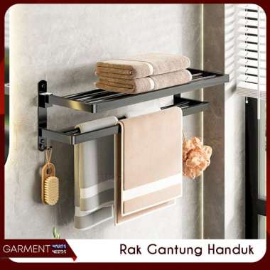 Rak Gantung Lipat Handuk Kamar Mandi Tempel Dinding 2 Susun Hemat Ruang Alumunium Kuat Tebal ABU 40 