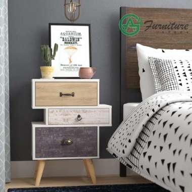 Nakas Modern Minimalis Callender Rangka Kayu Mahoni
