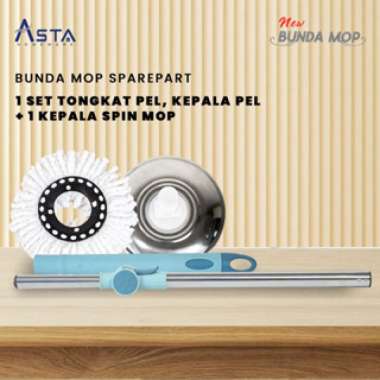 Tongkat Pel Spin Mop / Gagang Pel Spin Mop + Kain Pel Bunda Mop Turquoise